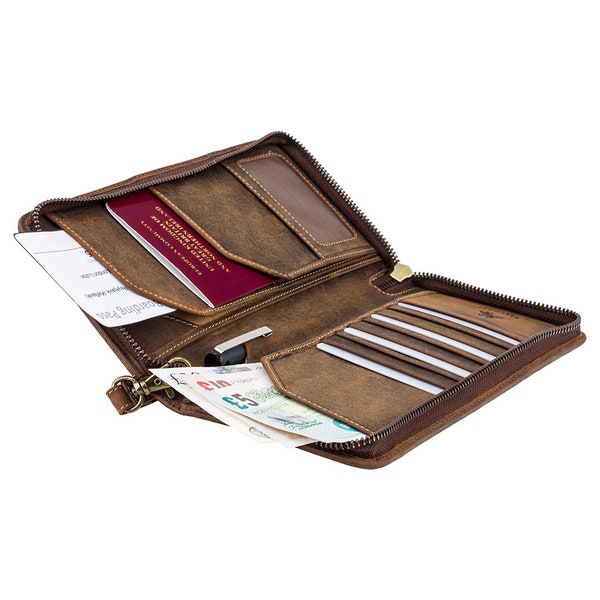 VISCONTI Leather Travel Wallet - Oil TAN - Wing - Passport Cover - Passport Holder - Travel Document Holder - Premium Leather
