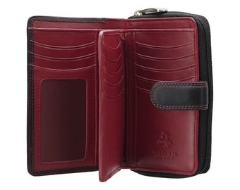 Visconti Best Selling Black/Red Wallet - Ladies Wallet - Womens Wallets - Genuine Leather RFID Blocking - Button Close Purse - CD22 Ruby