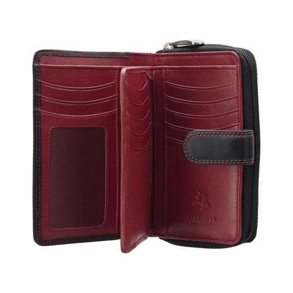 Visconti Portefeuille noir/rouge le plus vendu - Portefeuille pour dames - Portefeuilles pour femmes - Blocage RFID en cuir véritable - Bouton Fermer le porte-monnaie - CD22 Ruby