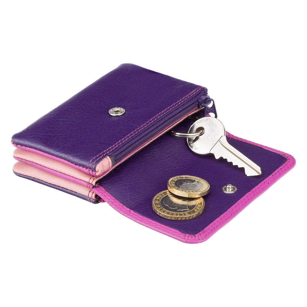 Slim Womens Patchwork Red Leather Card Wallets with Keychain Cute Zip