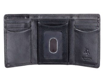 Mens RFID Blocking Tri Fold Wallet - Slim Wallet Design in Black - HT18 - Gift Boxed - Triple Fold Gents Wallet