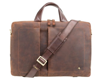 15 Inch Laptop Bag - VISCONTI Toscana Collection - Octo - Havana Tan - Leather Messenger Bags - Bags for Men - TC78