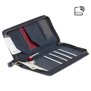 VISCONTI Leather Travel Wallet - Oil BLUE - Wing - Passport Cover - Passport Holder - Travel Document Holder - Premium Leather