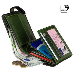 Atlantis by VISCONTI, billetera grande para hombre con ranuras para identificación, compartimento para efectivo y sección expandible para tarjetas - Protección RFID - Negro y verde - TR35
