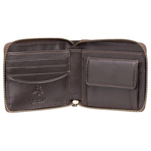 Portefeuille zippé de qualité supérieure en cuir véritable avec protection RFID - Marron foncé - HT14 - Boîte cadeau