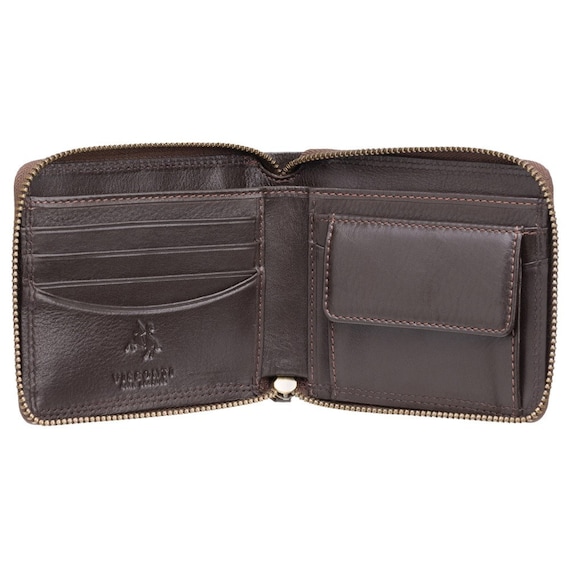Leather Zip Around Wallet With RFID Blocking - Brown Water Buffalo Leather, Multiple Card Slots & Bill Compartments