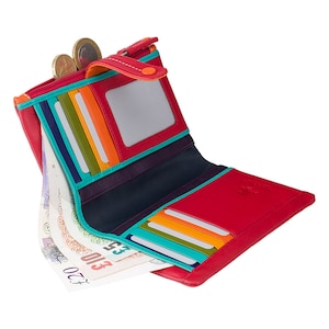 Monedero colorido - Monedero para dama - Rojo - Monederos para mujer - Cuero genuino - Monedero con cierre de botón - M87 Malibu