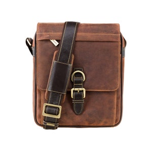 VISCONTI Hunters Leather Messenger Bag - Flapover and Ziptop Bag - Oiled Tan / Mocha Combination - Tan Leather Bag - Body Bag - Unisex