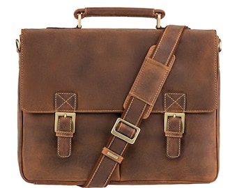 Slim Briefcase - Oiled Tan - Leather Briefcase - Distressed Leather Bag - Vintage Leather Bag - Man Bag - 18716 - Best Selling Bag