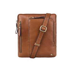 Small Cross Body Bag - VISCONTI - Roy (M) - Tan - Natural Full Grain Leather Messenger Bag A5 - Luxury  - Tablet Leather Bag - ML20