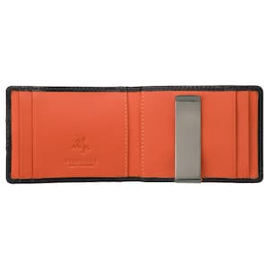 VISCONTI - Mini billetera RFID con clip para billetes Cartera de cuero - Cartera con tarjetero negro / naranja - Carteras de cuero para hombres - VSL57 en caja de regalo