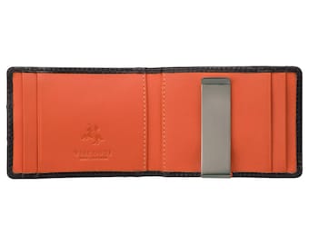 VISCONTI - RFID Mini Wallet with Money Clip Leather Wallet - Black / Orange  Card Holder Wallet - Leather Wallets for Men - VSL57 Gift Boxed