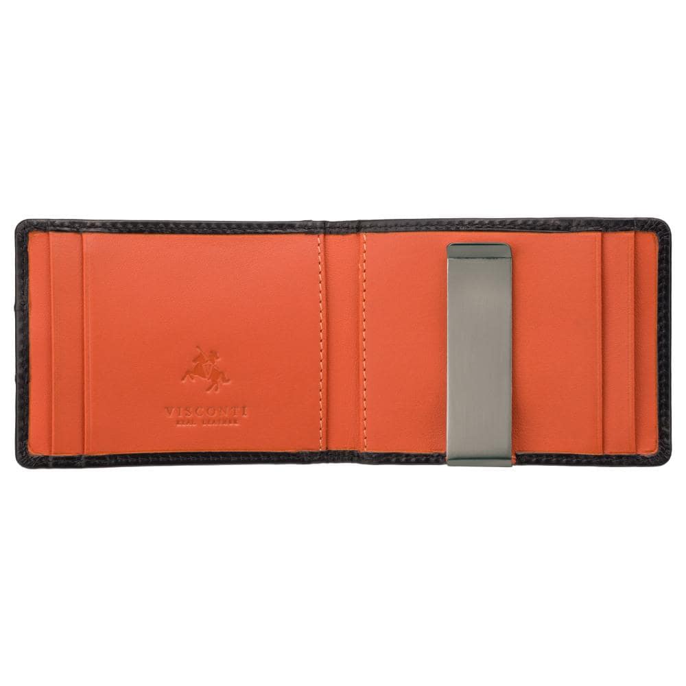 VISCONTI - マネークリップ付き RFID ミニウォレット レザーウォレット - ブラック / オレンジ カードホルダーウォレット - メンズレザーウォレット - VSL57 ギフトボックス入り