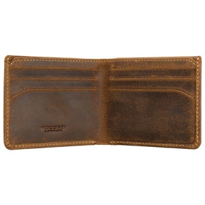 Porte-cartes minimaliste en cuir beige huilé avec section pour billets - Portefeuille mince et élégant pour cartes - Portefeuille élégant pour homme - VLS42