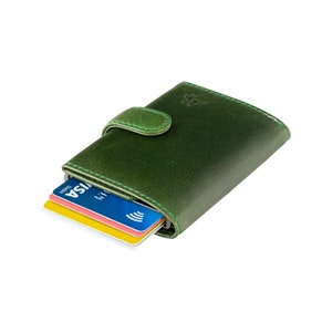 Pop Out Ejector Card Wallet by VISCONTI - Fireblade - RFID Slim Leather Front Pocket Wallet For Men In Green Hues - Cool Wallets