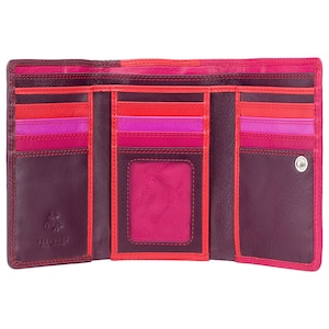 Porte-monnaie violet à trois volets avec RFID - Collection arc-en-ciel - Prune - Grand porte-monnaie avec porte-cartes - RB43 - Bora