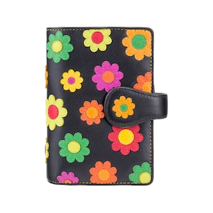 Cartera de piel con flores - Cartera de piel auténtica para mujer - Carteras para mujer - Cartera RFID - Cartera con cierre de botón - [Best Seller] - DS82 - VISCONTI