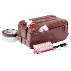 VISCONTI Italian Brown Luxury Leather Wash Bag - Dopp Bag - Mens Bag - Veg Tan Leather - MZ100