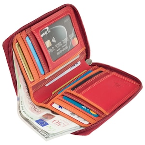 RFID Zip Around Purse in Red - Rainbow Collection - Aruba - Cash & Coin Zipped Purse - RB98 - Ladies Wallet / Purse Genuine Leather Visconti