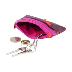 Leder Geldbörse mit Schlüsselringen - Rainbow Collection - Pflaume - Mini Geldbörse - Schlüsselhalter Geldbörse - RB69 - Geno