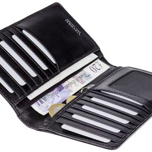 VISCONTI – Carteira de couro longa preta luxuosa com proteção RFID – Carteira de jaqueta – Carteiras masculinas – Couro premium Veg Tan – Porta-cartões