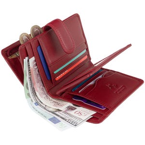VISCONTI Italian Red Luxury Leather Women's Purses with RFID - Button Close - Cash and Coin - Wallets for Ladies - RFID Protected - MZ11