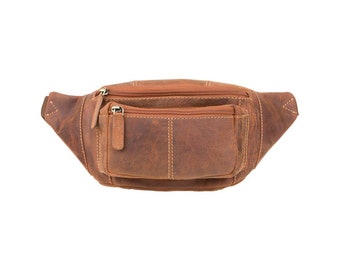 VISCONTI Sac banane classique - Sac zippé - Tan huilé - Sac banane en cuir - Sac banane - Unisexe - 720