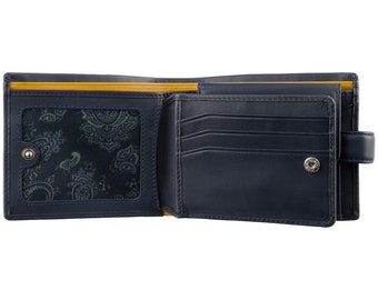 VISCONTI - Luxury Blue / Mustard Leather Wallet with RFID Protection - Wallets for Men -  Premium Leather - Handmade - PM102