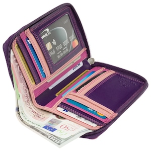 Porte-monnaie zippé RFID en baie - Collection arc-en-ciel - Aruba - Porte-monnaie zippé pour espèces et pièces de monnaie - RB98 - Portefeuille/porte-monnaie pour femme en cuir véritable Visconti