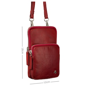Pochette de voyage pour le cou/Petite pochette pour téléphone portable/Petite pochette de voyage - Rouge - Sacs en cuir unisexe - Collection de sacs à bandoulière VISCONTI - S5