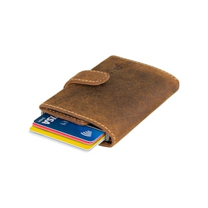 Pop Out Ejector Card Wallet by VISCONTI - Fireblade - RFID Slim Leather Front Pocket Wallet For Men In Oil Tan - Cool Wallets