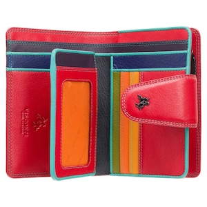 Monedero multicolor - Monedero con botón - Monedero colorido para mujer - Monedero para mujer con bloqueo RFID - Cartera de piel auténtica - SP31