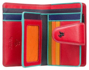 Multi Coloured Purse - Purse With Button - Colourful Purse For Women - RFID Blocking Ladies Wallet / Purse Genuine Leather - SP31