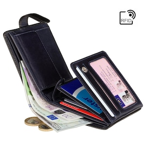 Atlantis by VISCONTI, Mens Large Wallet With ID Slots, Cash Compartment and Expandable Card Section - RFID Protected - Black & Blue - TR35