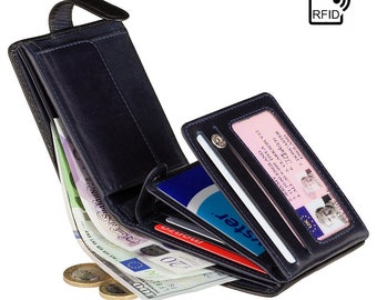 Atlantis von VISCONTI, Große Geldbörse für Herren mit ID-Slots, Bargeldfach und erweiterbarem Kartenfach - RFID-geschützt - Schwarz & Blau - TR35