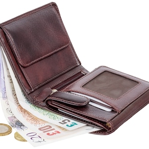 VISCONTI - Carteira de couro marrom de luxo com proteção RFID - Carteira expansível - Carteiras para homens - Couro premium Veg Tan