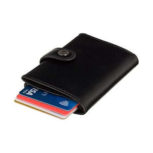 Cartera con eyector de tarjetas extraíble de VISCONTI: billetera delgada de cuero RFID con bolsillo frontal para hombres en cuero negro de calidad: billeteras geniales