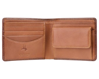 Brown & Tan Mans Cash + Coin Leather Wallet by VISCONTI - RFID Blocking Wallet Handmade From Premium Veg Tan Leather - TR30 Raffle