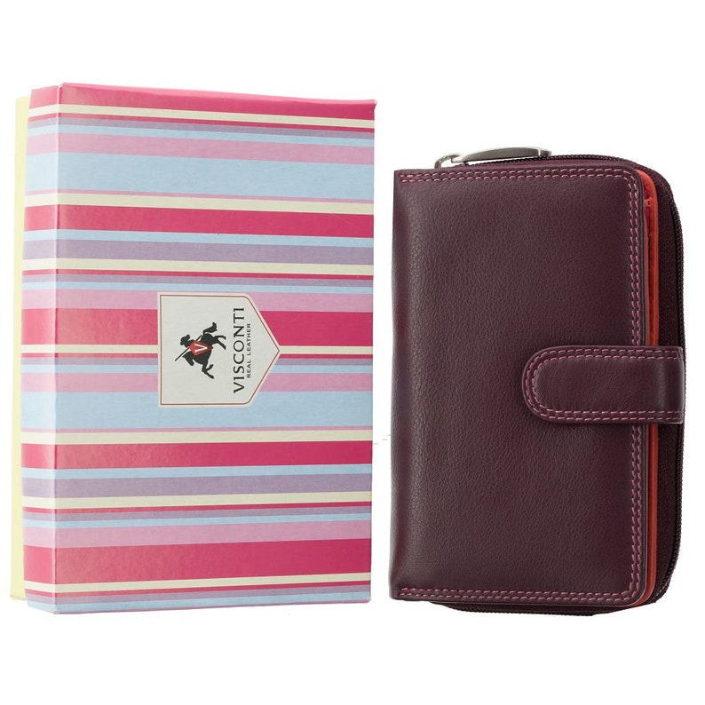 Designer Rio Collection Purse - Ladies Wallet - Womens Wallets - Genuine Leather RFID Blocking - Button Close Purse - R13 Plum image 7