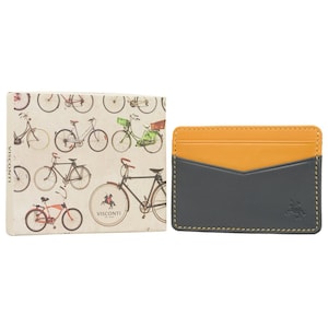 RFID Blocking Doppelseitiges Slim Leder Kartenetui - VSL40 von VISCONTI - Kompaktes Design Leder Kartenetui in Grau/Senf