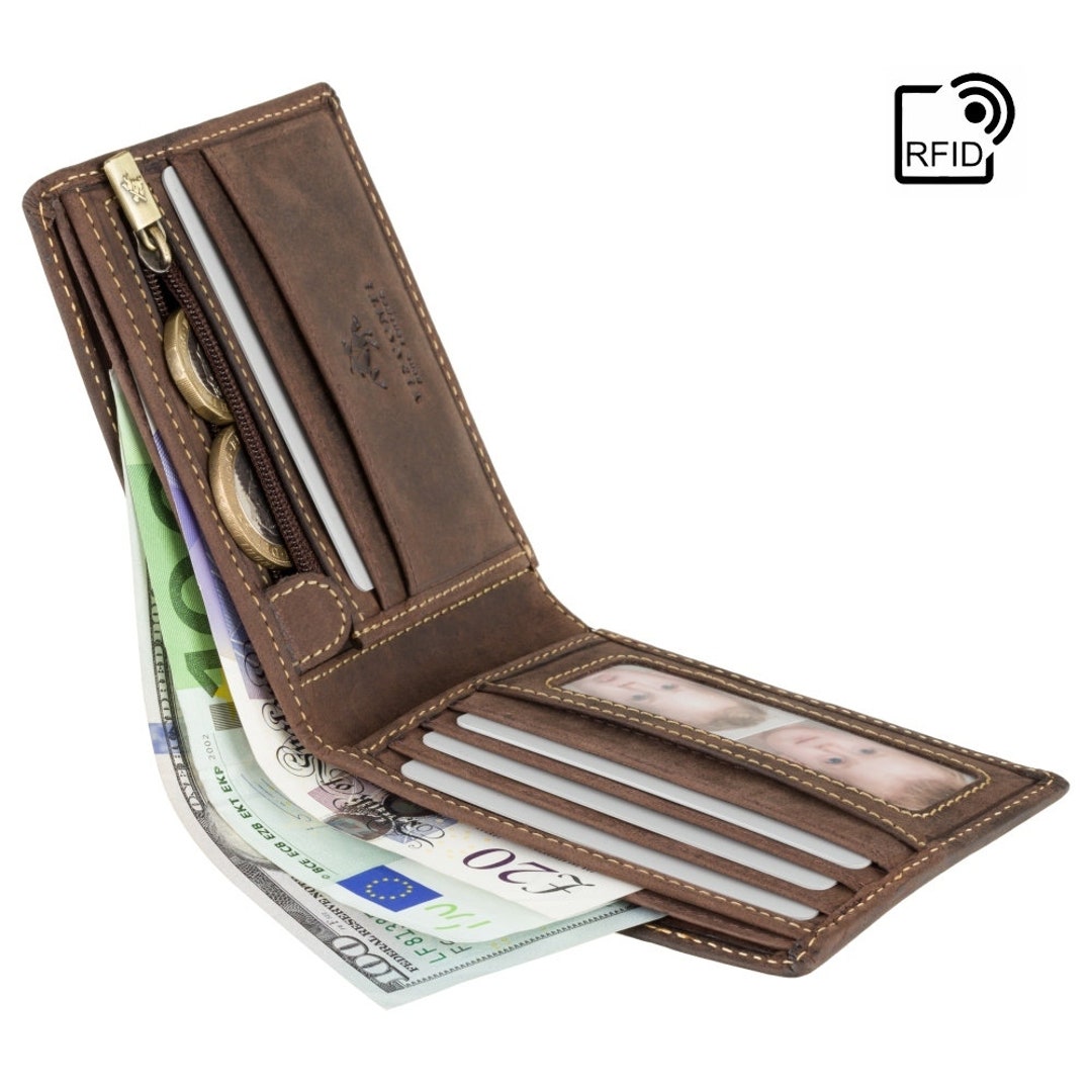 Pongl Luxury Leather Brand Bilfold Men Wallet with Coin Bag Zipper Small  Money Purses Dollar Slim Purse Money Clip Wallet