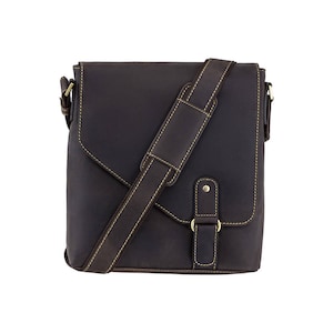 VISCONTI Leather Cross Body Bag - Leather Bag - Messenger Bag - Flapover Bag - Distressed Leather - Handmade Bag - Oiled Brown