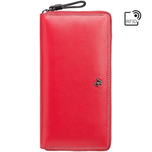 RED Leather Zip Around Purse Wallet Womens Zip Around Leather Purse RFID Blocking Purse Colorful Purses VISCONTI SP33 image 3