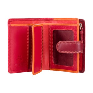 Cartera pequeña RFID para tarjetas, billetes y monedas - Cartera para mujer - Monedero para mujer - RB40 Rojo