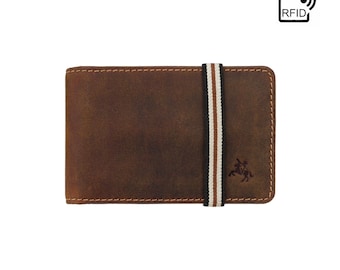 Secure Elastic Band Close Wallet Handmade in Oil Tan by VISCONTI - BN1 - Small Leather Wallets