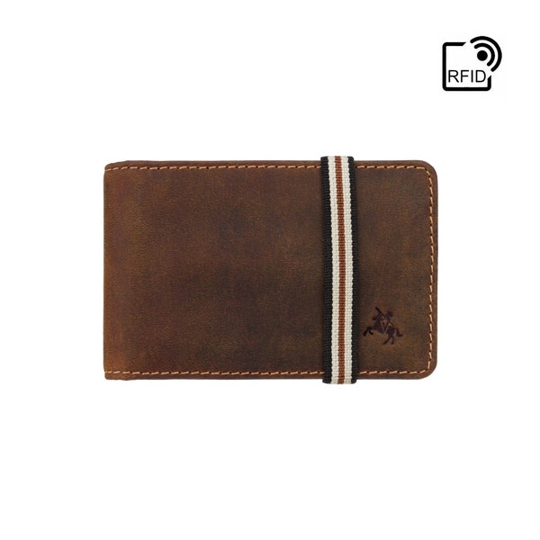 Secure Elastic Band Close Wallet Handmade in Oil Tan by VISCONTI - BN1 - Small Leather Wallets