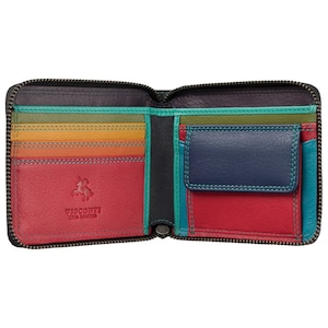 Picasso - Zip Around RFID Wallet / Multi Colour Leather Womens Wallet / Black Ladies Wallet With Zip / Visconti Spectrum