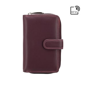 Designer Rio Collection Purse - Ladies Wallet - Womens Wallets - Genuine Leather RFID Blocking - Button Close Purse - R13 Plum image 2