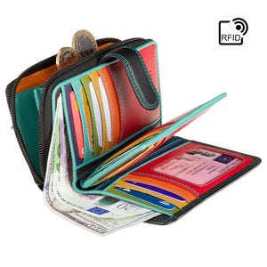 Womens Wallet Purse Leather Purse For Women - Handmade Wallet For Women Gift - Ladies RFID Wallet - Black Multicolour Purse Wallets image 5