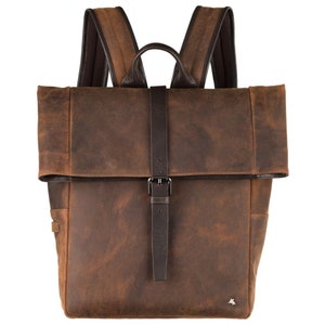 Transporter - Roll Top/Fold Over Backpack / Laptop Friendly - Premium Leather Backpack / Rucksack - TC90 - HavanaTan